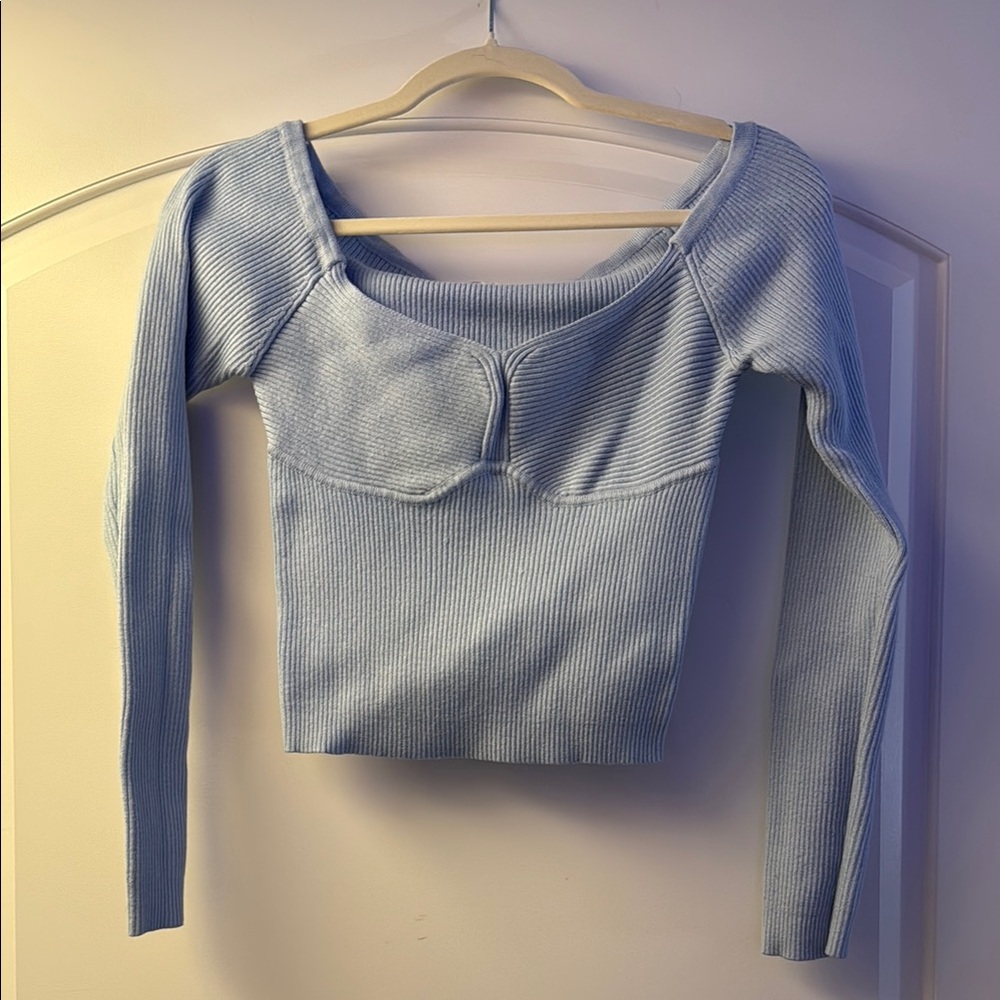 ASTR Light Blue Ribbed Knit Top